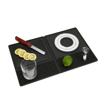 Product photo of True Bar Mat Multipurpose Black Silicone Cocktail Prep Station Rimmer Cutting Board Drying Mat Set of 1 in New/Like New condition