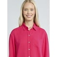 thumbnail image 4 of Time And Tru Women's and Women's Plus Linen Oversized Shirt with Long-Sleeves, Sizes XS-4X, 4 of 5