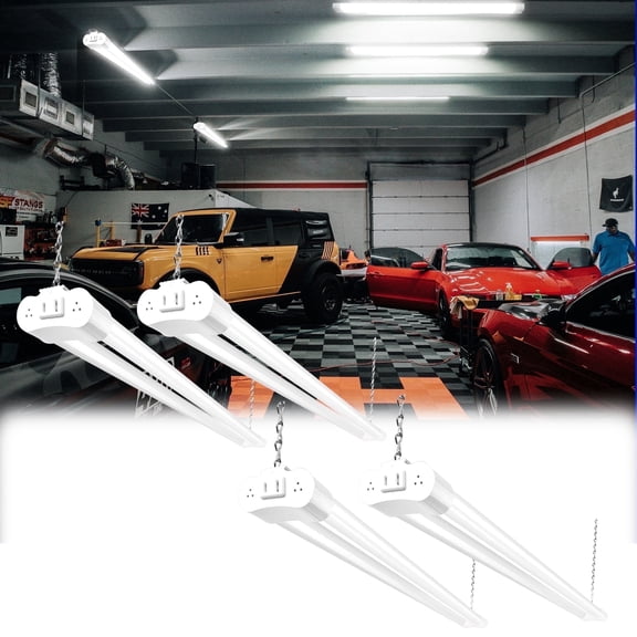Hlite 4-Pack 4FT Linkable LED Shop Light, 42W 4400LM 5000K Daylight, Plug-and-Play Utility Light for Garage Workshop, ETL Listed, White