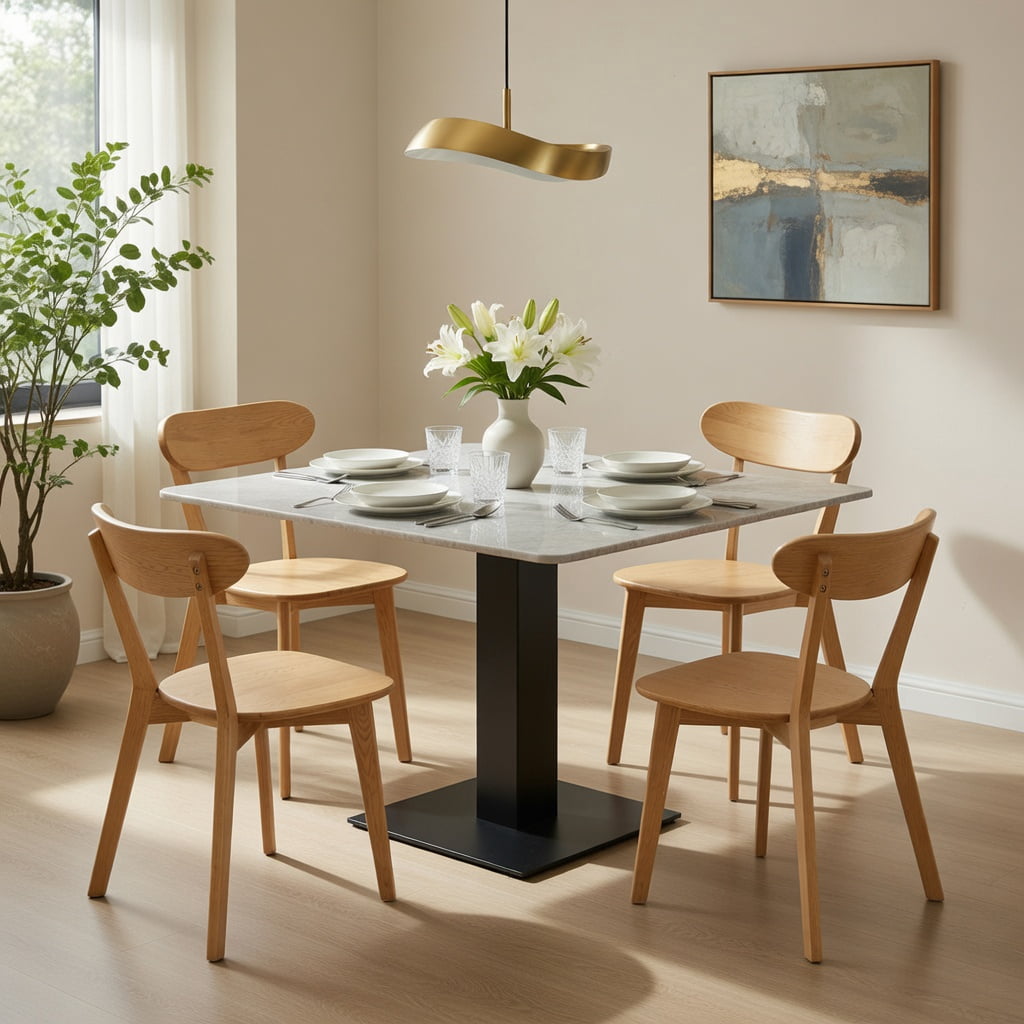 Hommoo Mid Century Modern Solid Wood Dining Chair, Ergonomic Curved Backrest, Adjustable Leveling Feet, Perfect for Dining Room, Kitchen & Living Room, Natural Wood