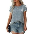 thumbnail image 1 of Camiseta de cuello redondo para mujer, Tops de manga corta transpirables y suaves a la moda, camisa informal para citas, trabajo, azul, XXL, 1 of 6