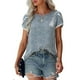thumbnail image 1 of Camiseta de cuello redondo para mujer, moda suave, agradable a la piel, transpirable, manga corta, camisa informal para citas, trabajo, azul, XL, 1 of 6