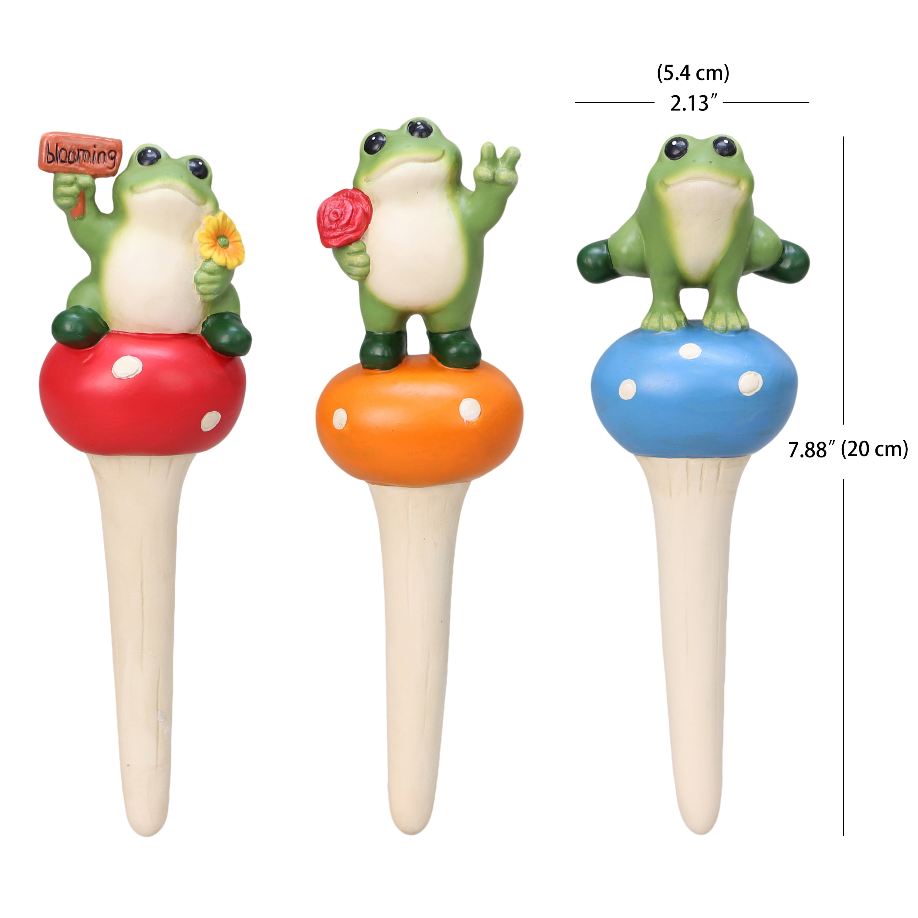 Mainstays Outdoor 3PK Frog and Mushroom Planter Stakes, 2.13 in L x 1.75 in W x 7.75 in H