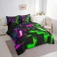 thumbnail image 2 of Video Game Bedding Comforter Sets 7pcs Teens Aesthetic Neon Plaid Bed in a Bag, Gamepad Gamer Twin Bedding Sets Black Green Hot Pink Comforter Set, Glowing Futuristic Cubes Bedding Sets, 2 of 5