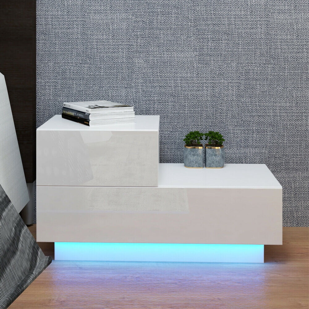 Bedroom 2Drawer Nightstand, w/RGB 20 LED Light Mode, Home