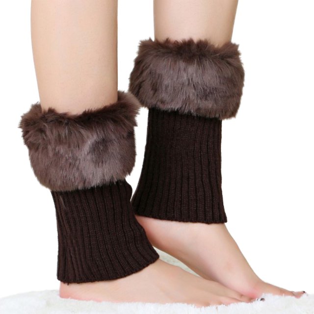 Blue Calentadores de piernas de punto de ganchillo para mujer, calentadores de piernas cortos y peludos, puños de pierna, cubierta de pie, manga de pierna, calcetines para botas
