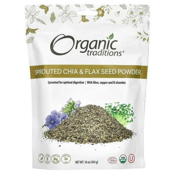 Organic Traditions, Sprouted Chia & Flax Seed Powder, 16 oz