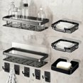 thumbnail image 1 of Organizador De Baño, kit de estantes Acero inoxidable, repisas Sin perforación, con estante de almacenamiento, adhesivos, Ganchos y jabonera, para organizacion hogar del baño y cocina, 1 of 4