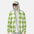 thumbnail image 3 of Pofeuu White Green Plaid Print Sun Protection Outdoor Lightweight Full Zip UV Cooling Hoodie Long Sleeve Summer Clothing for Outdoor Hiking-3X-Large, 3 of 5
