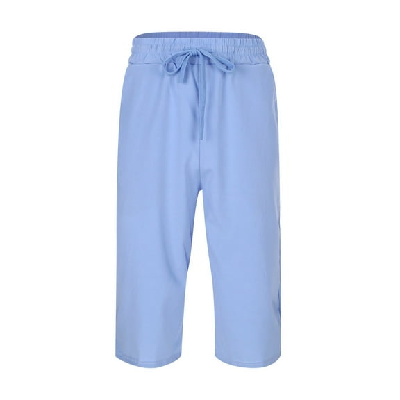 WERYOUNG Mens Linen Shorts Men Casual Capri Pant Summer Beach Yoga Shorts With Pockets Trousers Comfort Trunks, Light Blue, XXL