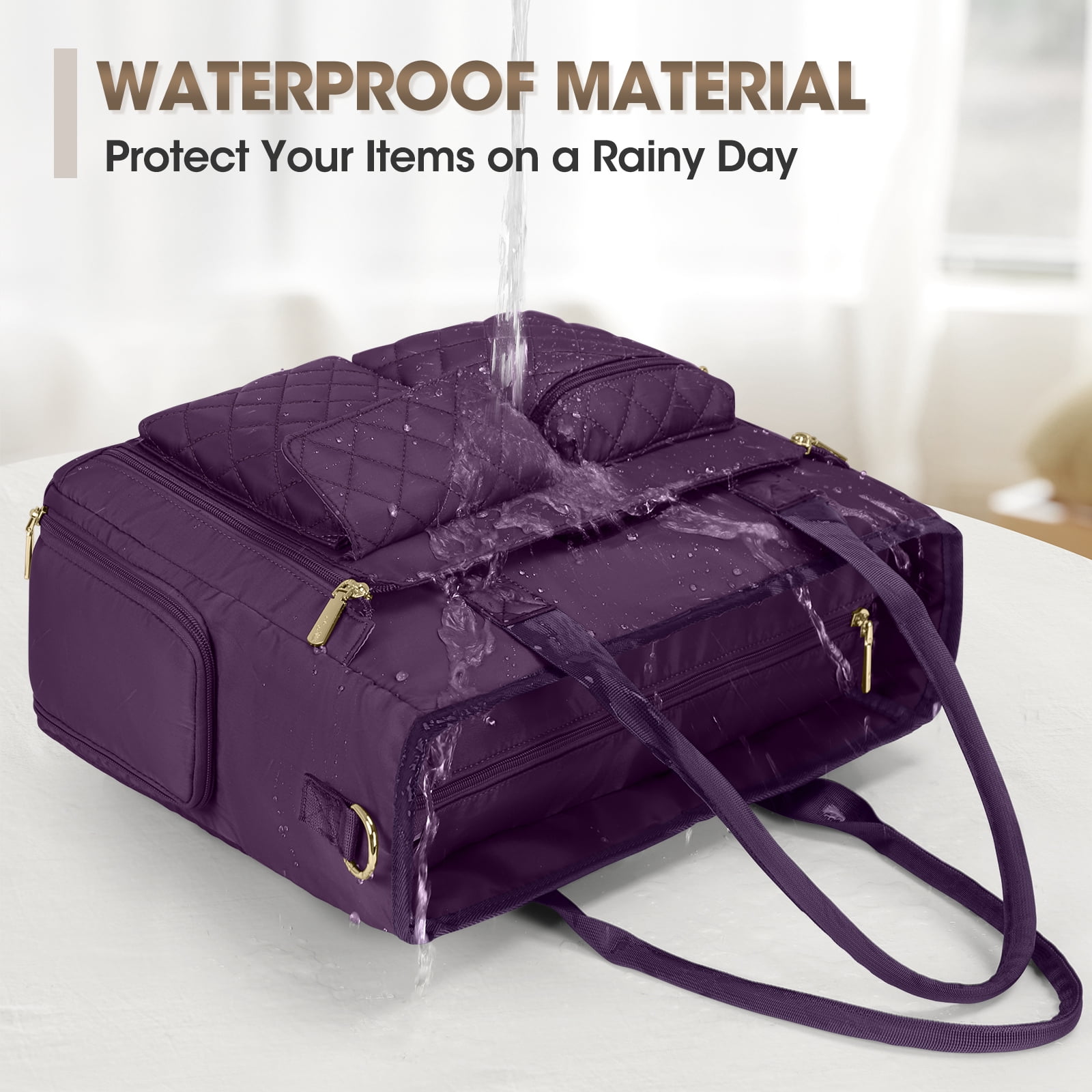 RAINSMORE Teacher Tote Bag with Insulated Lunch Compartment Lightweight 15.6 inch Laptop Bag for Women Work Bags Nurse Tote Bags,DarkPurple