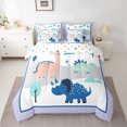 thumbnail image 2 of Homewish Kawaii Dinosaur Kids Bedding Comforter Set 7 Pieces, Cute Cartoon Animal Full Bedding Set, Triangle Abstract Reversible Fitted Sheet Flat Sheet, Microfiber Bedroom Decor, 2 of 7