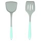 thumbnail image 1 of Sistema antiadherente del cookware del silicón de dos colores de 2 espátulas de la cocina, cuchara, colador, espátula para freír, 1 of 5