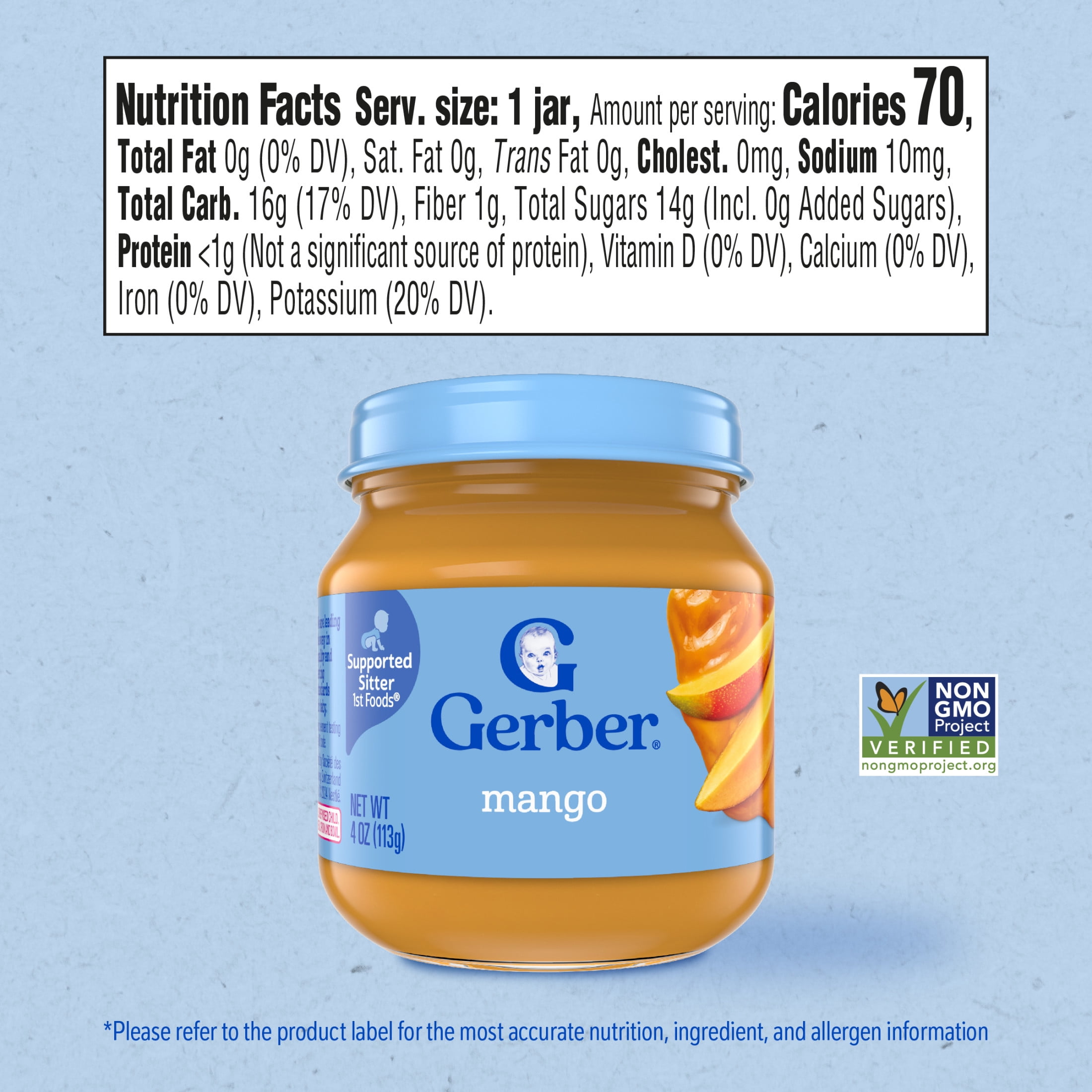 (6 pack) Gerber 1st Foods Natural for Baby Baby Food, Mango, 4 oz Jar