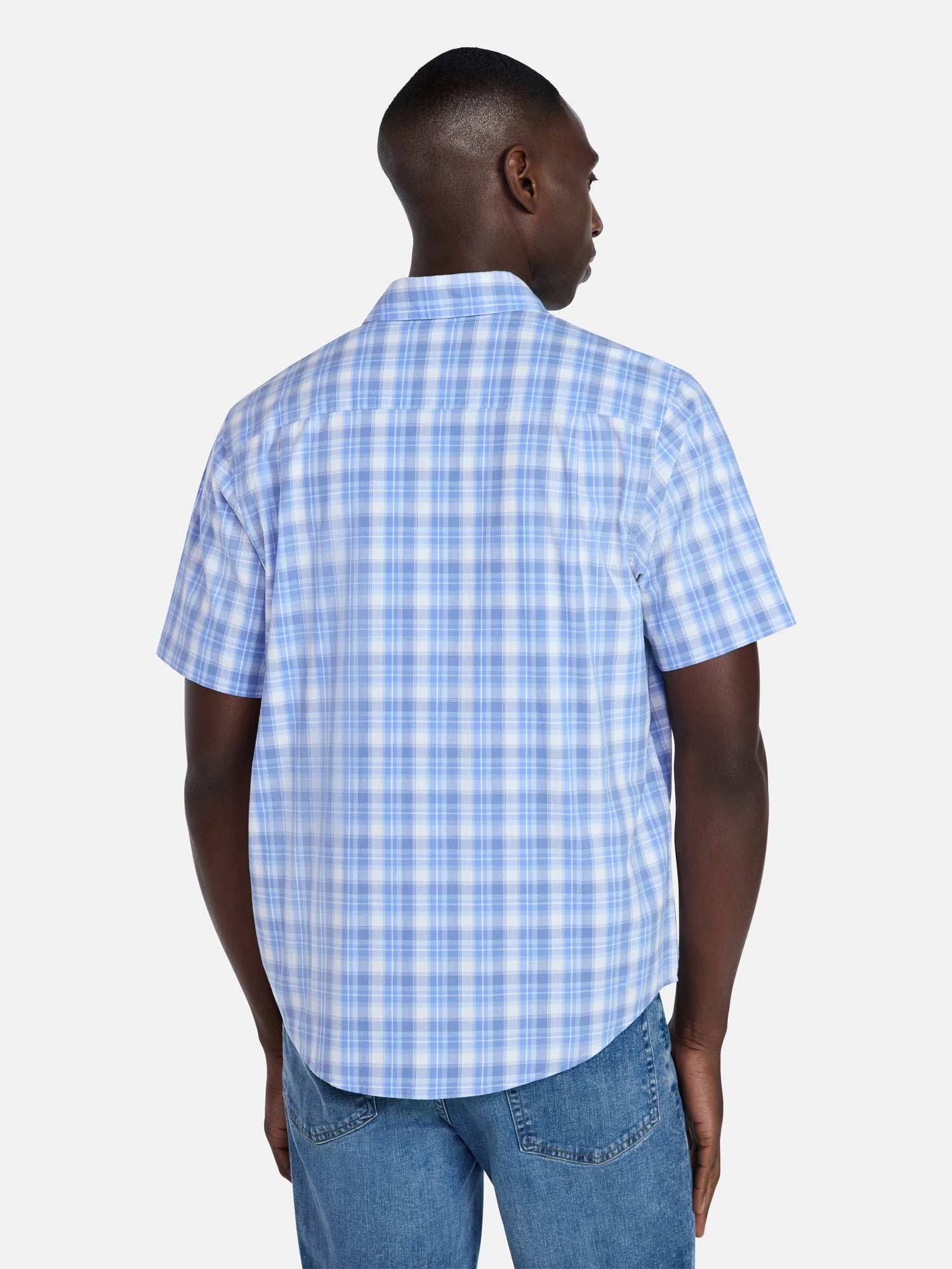 George Men's and Big Men's Modern Fit Poplin Button Up Shirt with Short Sleeves, Sizes XS-3XL