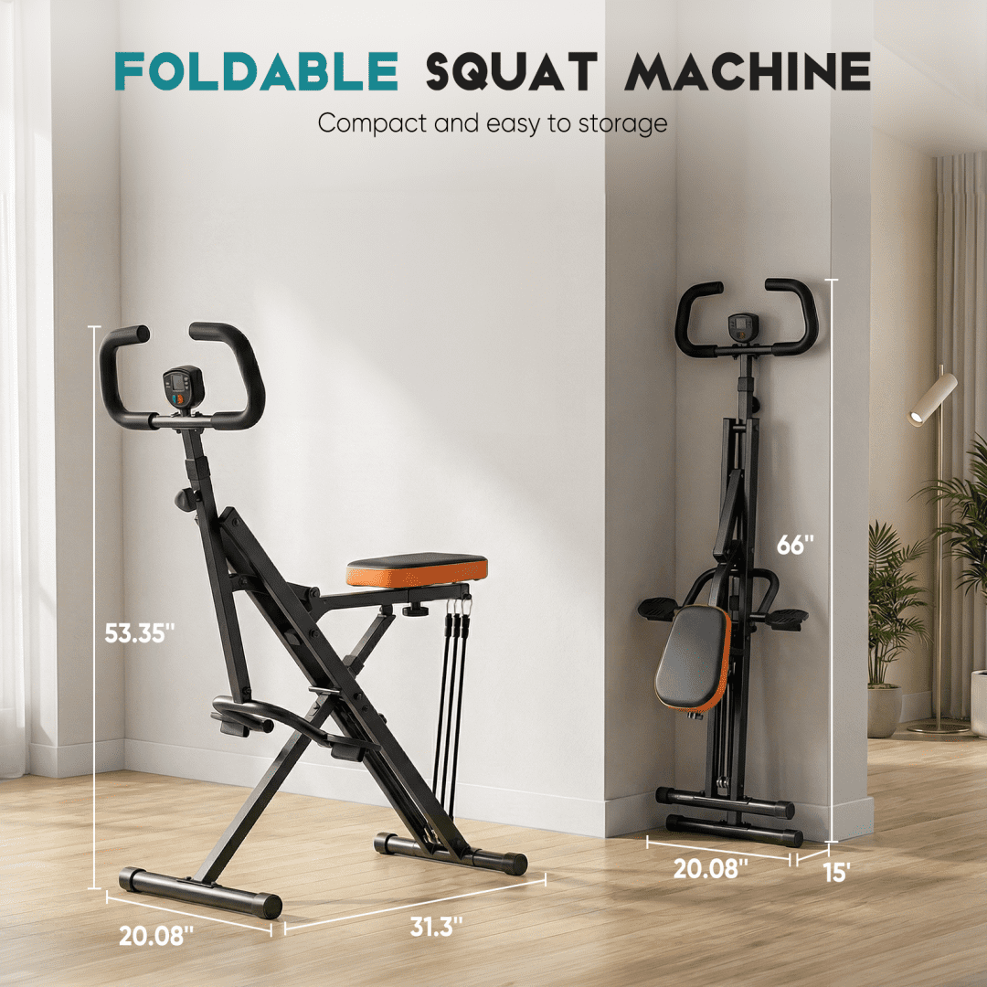 Black Steel Home Squat Machine - 40.94 in Length Foldable Lower Body Exercise Equipment with Adjustable Resistance