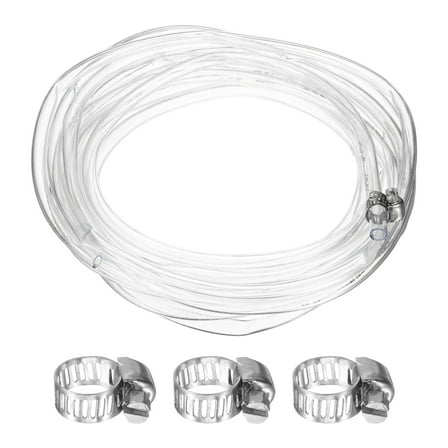 Clear Vinyl Tubing, 0.24" ID. 0.31" OD. 16.4 ft Length Tube, Drain Hose with Clamps, Transparent