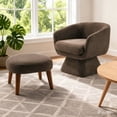 thumbnail image 3 of Newest Swivel Lounge Chair with Ottoman, 360° Rotating Modern Accent Chair Set, Compact for Small Space & Corner,Brown, 3 of 6