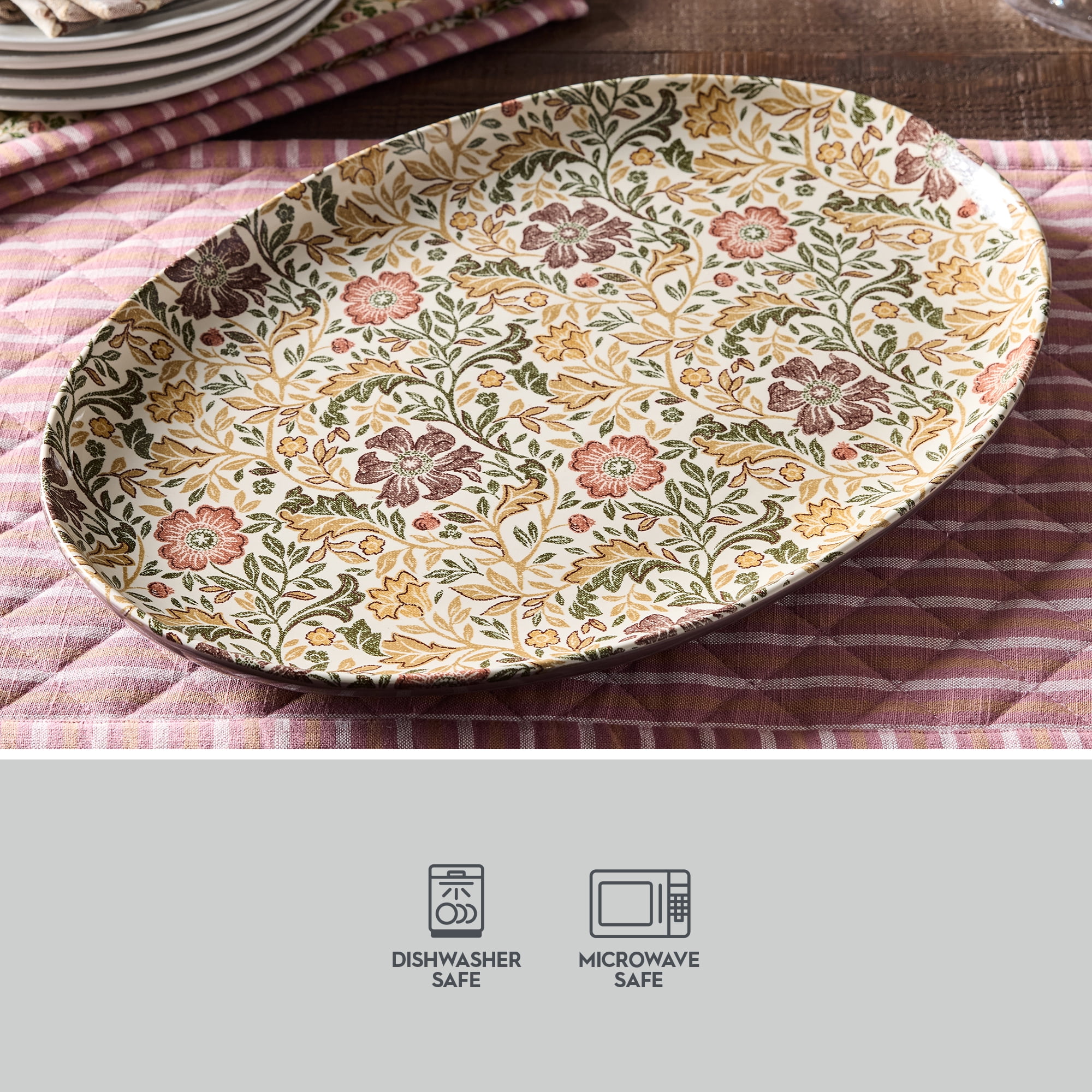 Better Homes & Gardens Edith Vine Floral Stoneware 16 in Oval Serving Platter