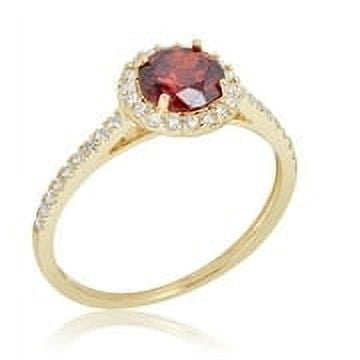 AVORA 10K Yellow Gold January Birthstone-Genuine Garnet with Simulated Diamond CZ Halo Fashion Ring  - Size 7