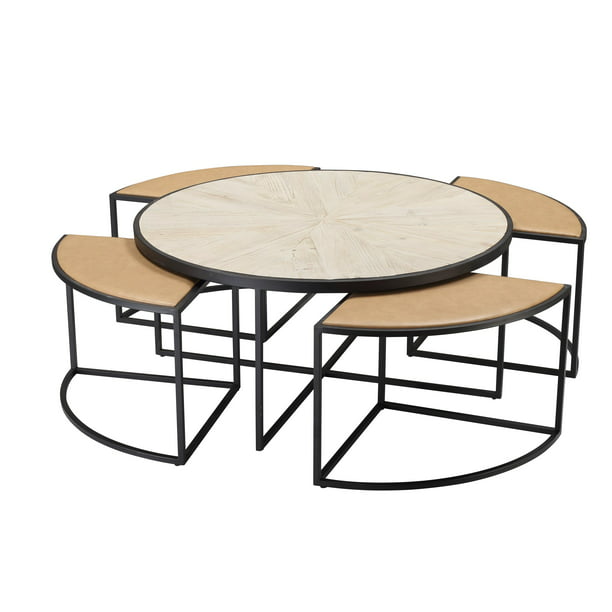 Olivia Coffee Table, Burnham Reclaimed Wood And Iron Round Coffee Tables