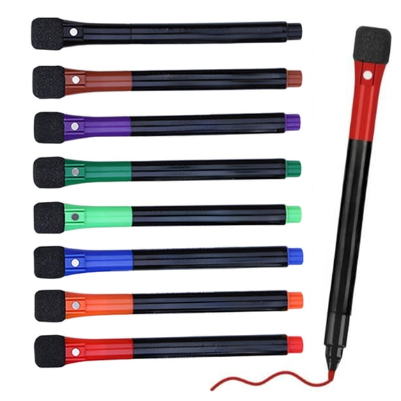 Bxaolu Magnetic Dry Erase Whiteboard Markers, 8 Count Colorful Fine Tip Thin Dry Erase Markers with Eraser for Home Office Supplies-Brilliant