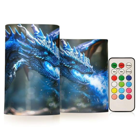 ALAZA A Dragon with Flames 2 PCs LED Flickering Flameless Candles with Remote Timer Battery Operated Candle