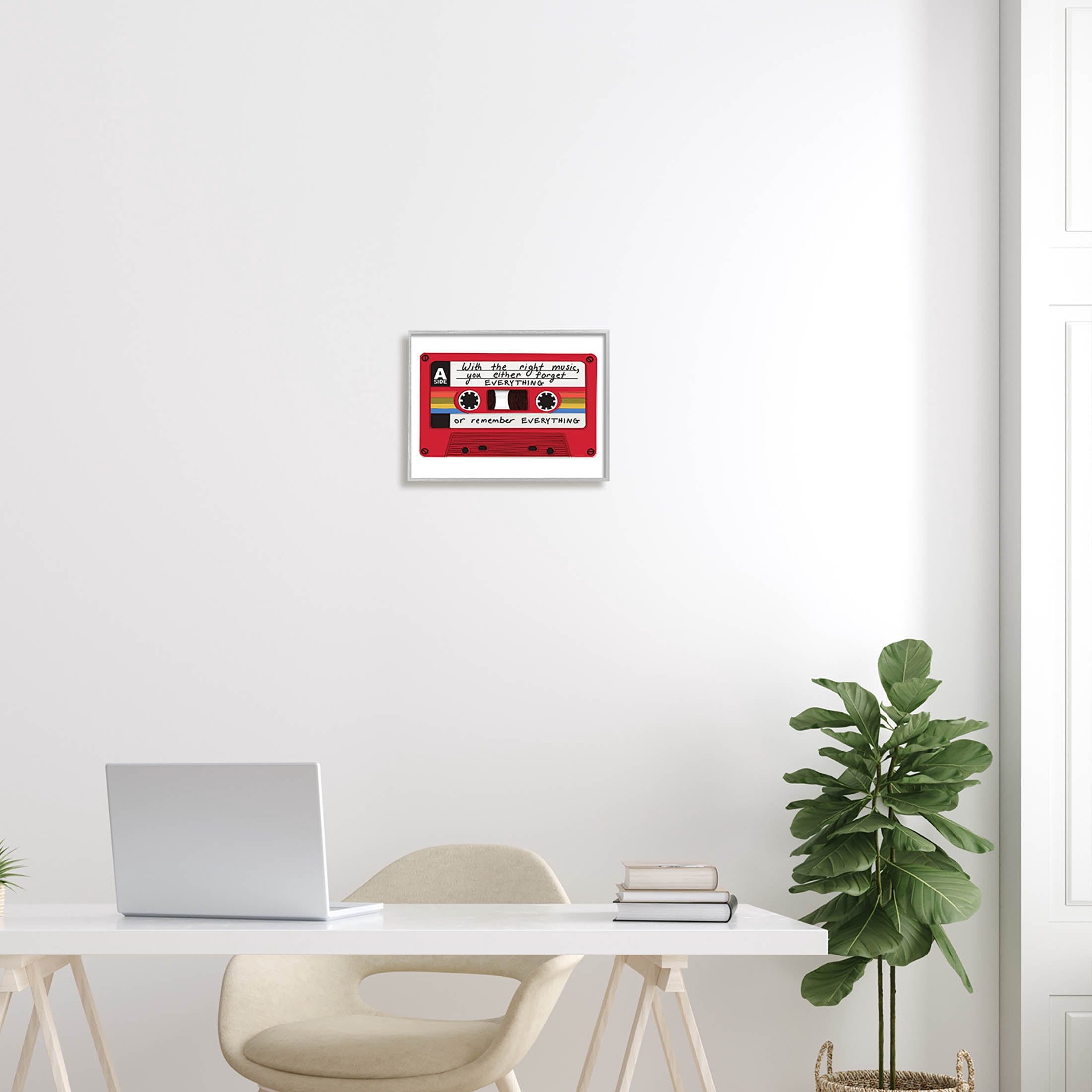 With The Right Music Vintage Cassette Inspirational Graphic Art Gray Framed Art Print Wall Art
