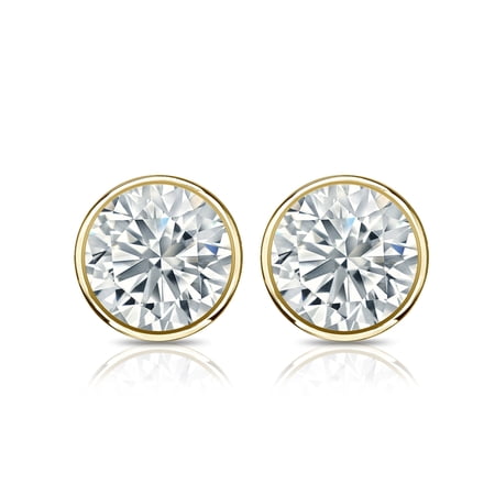 JeenMata Minimalist 2 Carat Round Cut Moissanite Bezel Solitaire Stud Earrings In 18K Yellow Gold Plating Over Silver
