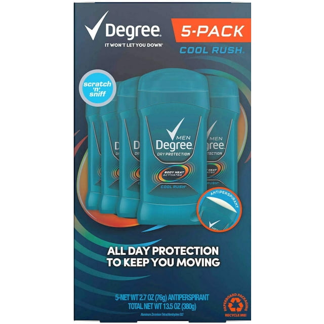Degree Men Dry Protection Antitranspirante Cool Rush 2.7 Oz – Paquete de 5 – El embalaje puede variar