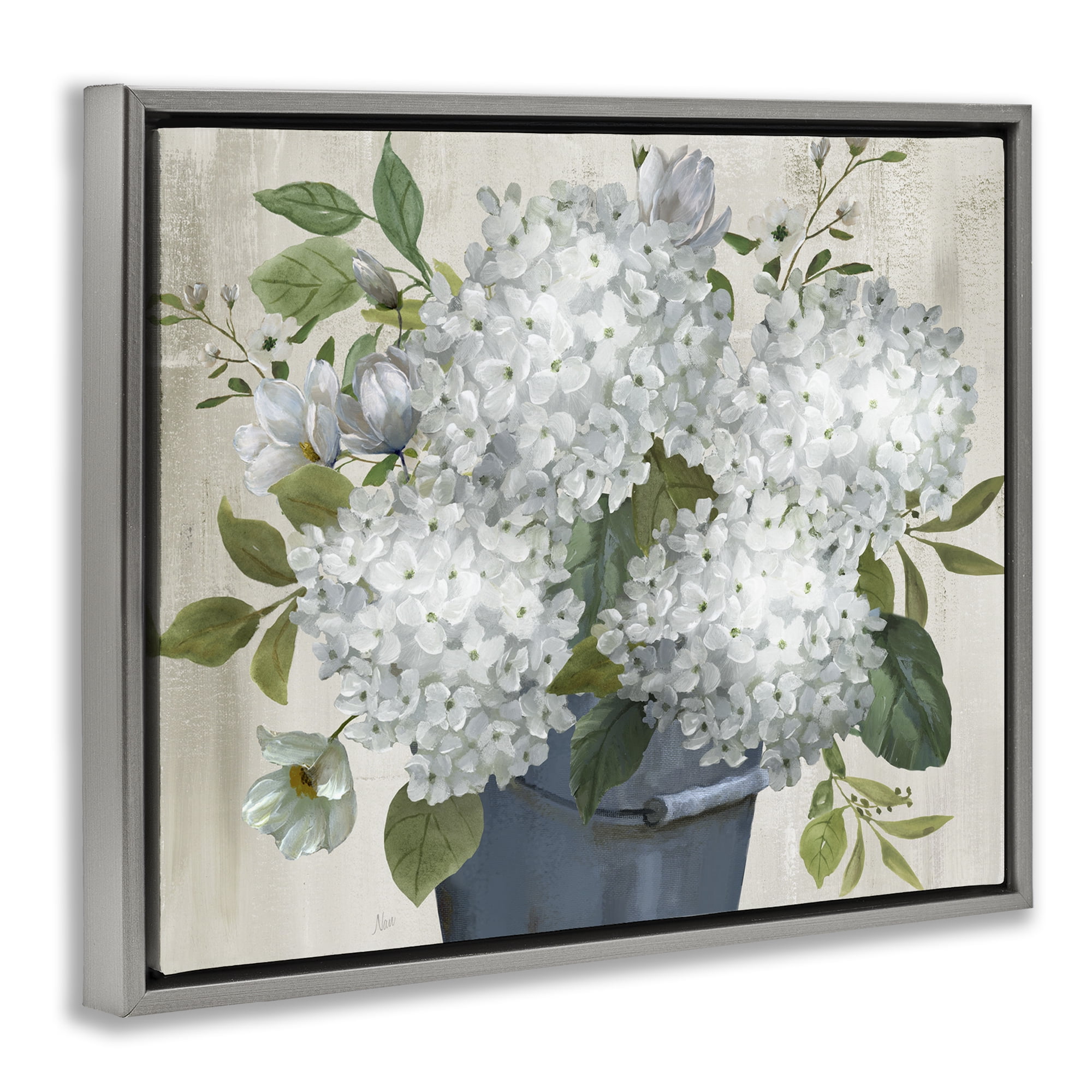 Stupell Industries Country Hydrangea Vase Botanical & Floral Painting Gray Floater Framed Art Print Wall Art, 21 x 17