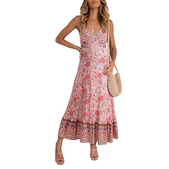 Vestido largo de verano con escote en V, vestido con estampado floral para mujer Vestido largo con estampado floral para mujer Vestido con estampado floral para mujer Rendimiento de primera categoría