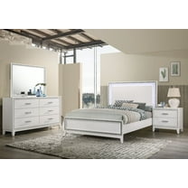 Modern White 4pc Bedroom Set Queen Bed Nightstand Dresser Mirror Panel LED HB Wooden Furniture
