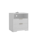 thumbnail image 6 of Mintazer Nightstand with Voice-Controlled LED Light & Charging Station, Bedside Table with 2 Drawer Open Shelf for Bedroom, White, 6 of 7