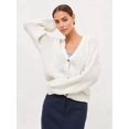 thumbnail image 4 of Women'S Chunky Knit Cardigan Sweater V-Neck Long Sleeve Button Casual Loose Cropped Cardigan Coat White L, 4 of 7
