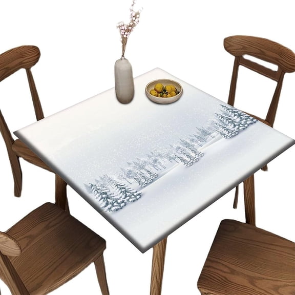 Card Table Size Tablecloths, Christmas Winter Landscape Pattern Printed on Wrinkle Resistant Polyester Table Cloth, for Indoor Restaurant or Outdoor Patio Party Dining, Fit for 36" x 36"square table