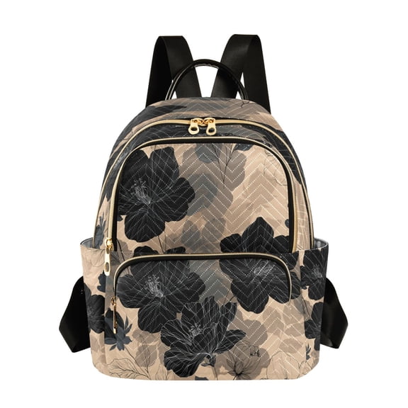 Quilted Backpack Fashion Backpack 10.23*5.11*12.59 Inch Women's Fashion Backpack Picnic Shopping Travel Out Sports backpack Black Ink Line Floral Motif
