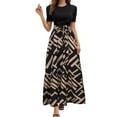 thumbnail image 2 of vigerkar Womens Maxi Skirt Tie-Waist High Waisted Summer Long Skirts Lightweight Tiered Flowy Floral Pleated Skirts Coffee, XXL, 2 of 9
