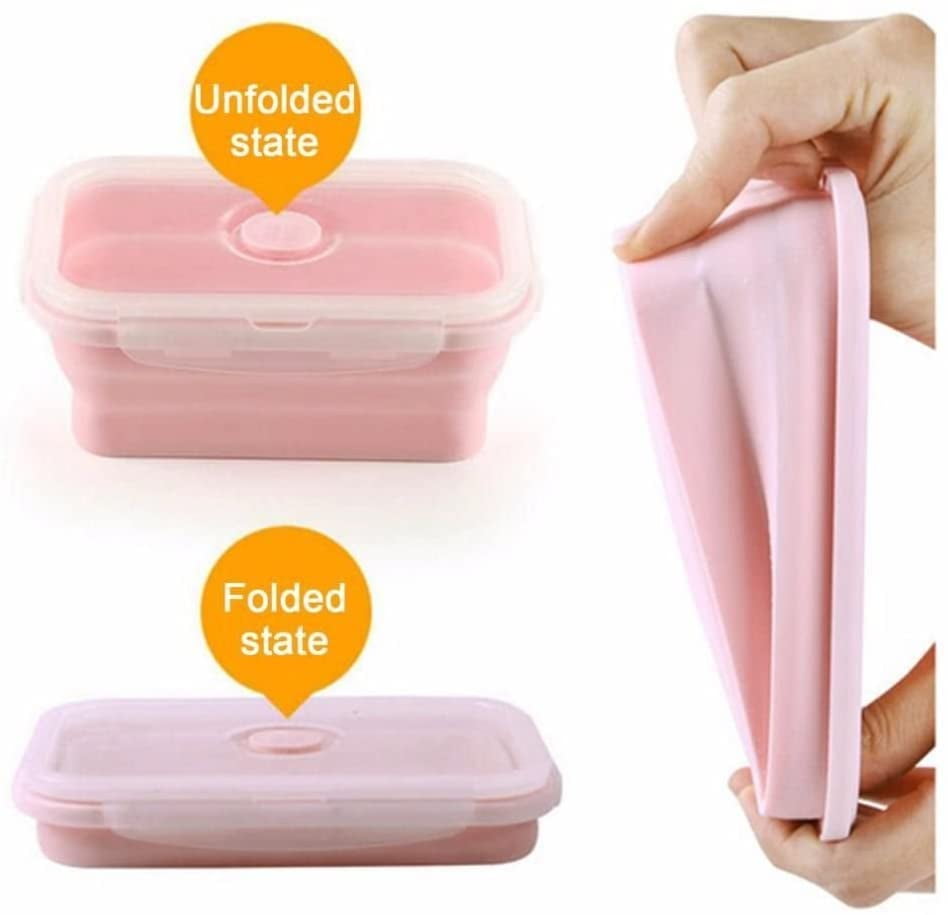 Keweis Silicone Lunch Box, Collapsible Folding Food Storage Container –  Pink and Caboodle
