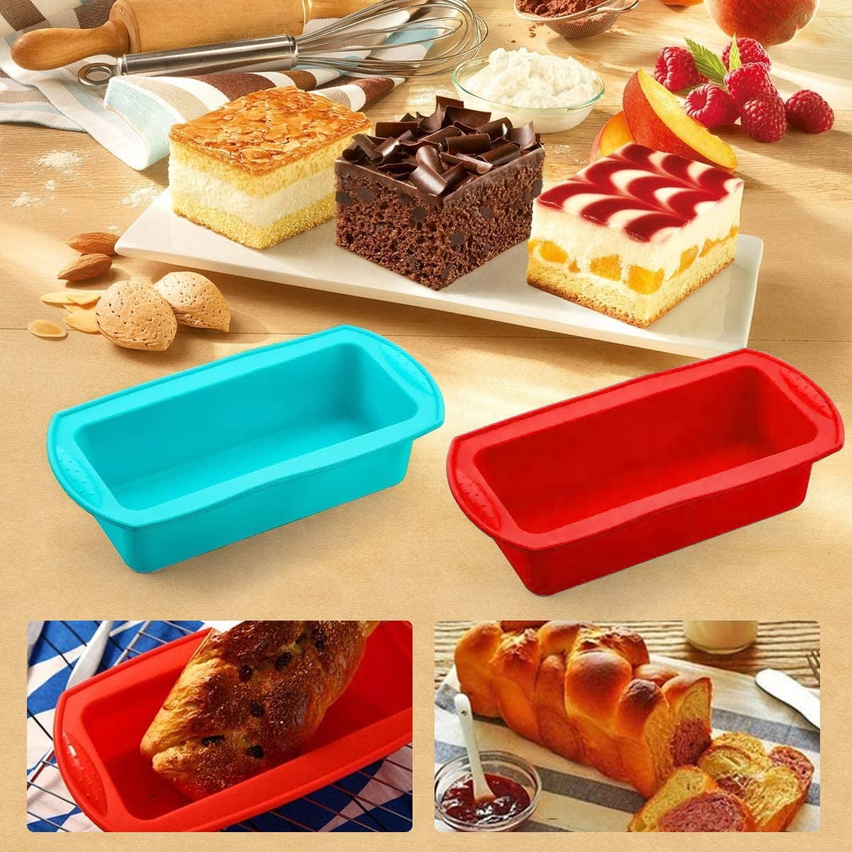 TOPOLMOLD 2 Pieces Silicone Bread Loaf Pan Cake Mold Nonstick Silicone  Homemade Loaf Holiday Baking Pan for Homemade Cake, Break, Meatloaf, Quiche