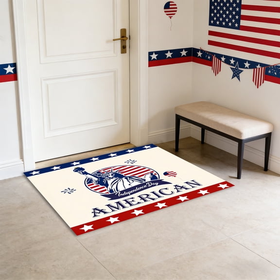 YiJuHui Independence Day Floor Mat, Patriotic American Flag Carpet, Non-Slip Velvet Printed Doormat, Holiday Decoration Rug for Home Decor, Living Room Bathroom Entryway, Indoor Outdoor Mat 40*60cm