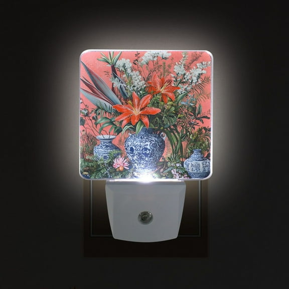 Yayeee LED Plug in Night Light for The Home with Auto Dusk to Dawn Light Sensors, 2 Pack, Orange Vibrant Flowers