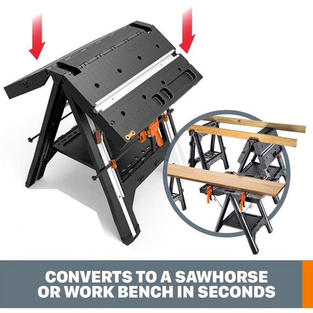 Mesa de Trabajo y Caballete Pegasus WORX WX051 Multifunción con Abrazaderas y Clavijas de Sujeción Negro WORX WX051