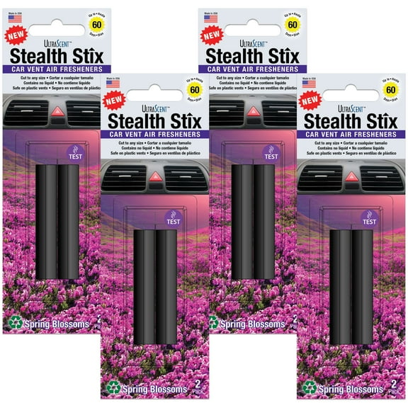 Stealth Stix, Car Air Freshener, Long Lasting Vent Clip Freshener, Spring Blossoms Scent, 4-Pack (2 per pack)