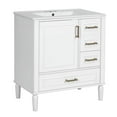 thumbnail image 6 of Resenkos 30" Bathroom Vanity with Ceramic Sink, Soft-Close Door (Built-in Shelf), Deep/Standard/Divided Drawers - Modern, Functional, Ample Storage, White, 6 of 20