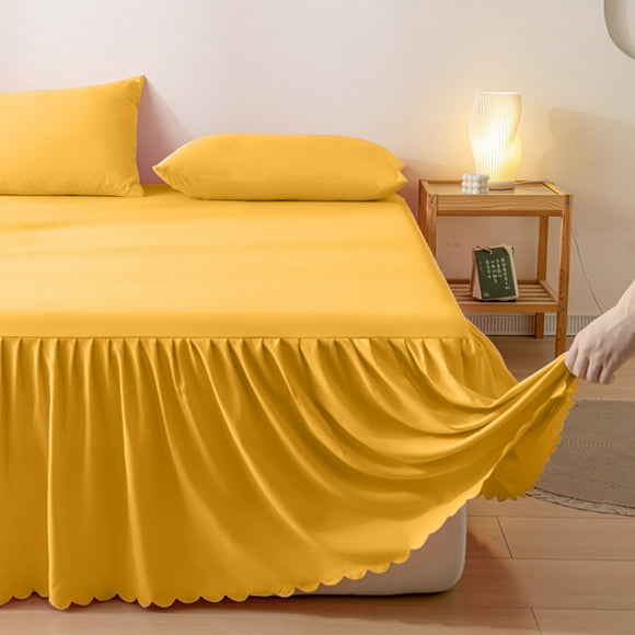 YIMWNYI Bed Skirt, Solid Color Bedspread, Polyester Cotton, Non-Slip Protective Cover, Ruffled Edge Design, Durable and Chic Bed Hat