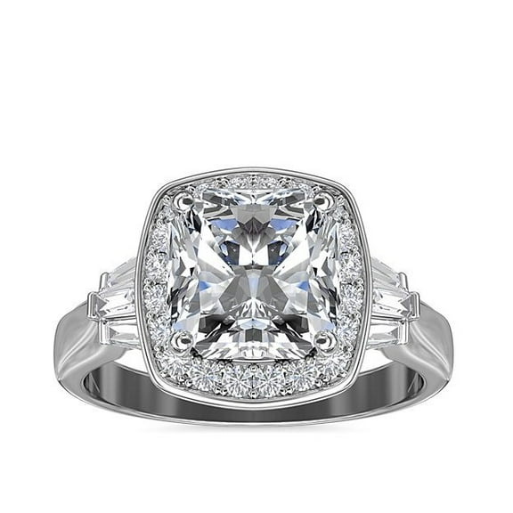 1.50 Carat Asscher Genuine Diamond Beautiful Solitaire with Accents Engagement Ring for Ladies Solid 14K White Gold Size 7