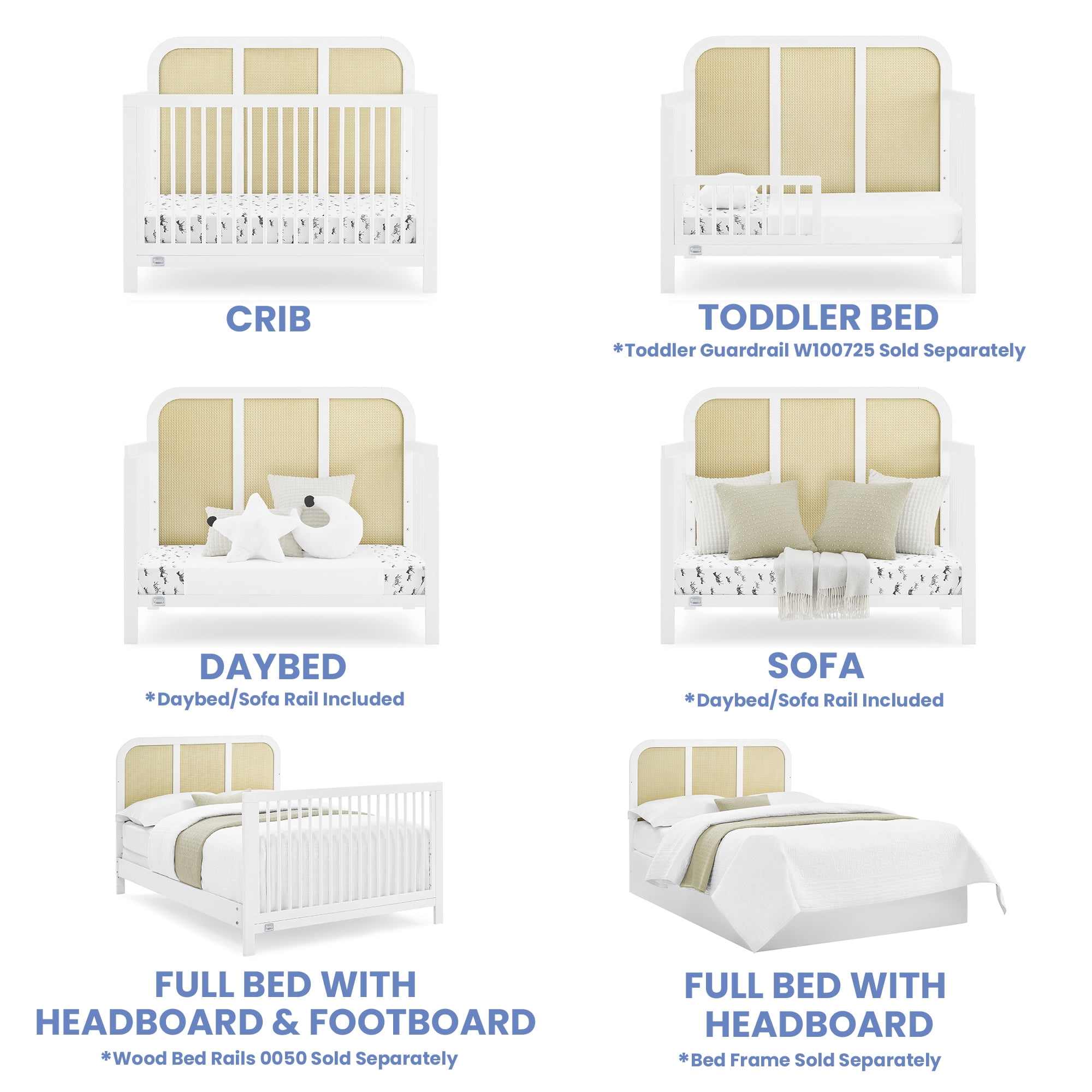 Simmons Kids Theo 6-in-1 Convertible Crib - Greenguard Gold Certified, Bianca White/Textured Almond