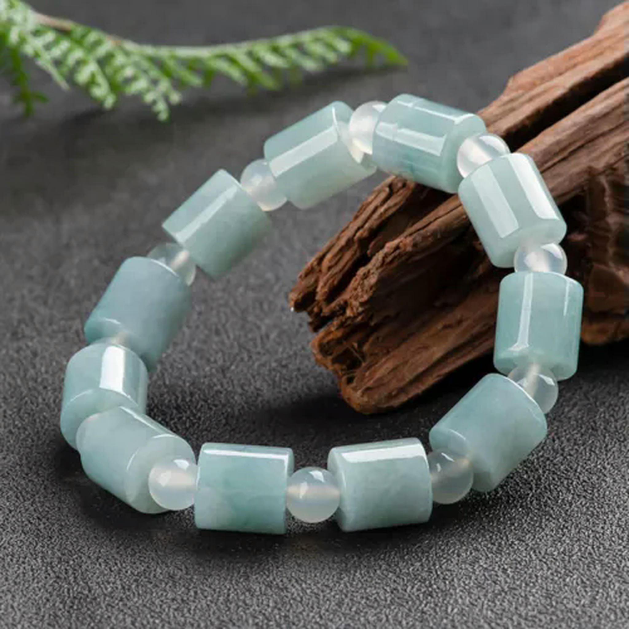 EOEMY Natural Grade A Jade Jadeite Women Men Lucky Column Round Beaded Bracelet