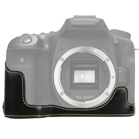 Image of Camera Case Premium Leather Half Camera Case Bag Cover with Bottom Opening and Tripod Design for Canon EOS 90D